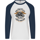 Biker Custom Cafe Racer Motorbike Mens L/S Baseball T-Shirt White/Navy Blue