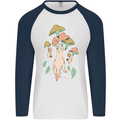 Trippy Magic Mushrooms With Eyes Mens L/S Baseball T-Shirt White/Navy Blue