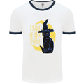 Child of the Night Halloween Black Cat Witch Mens Ringer T-Shirt White/Navy Blue