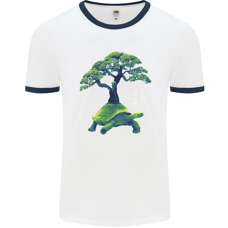 Abstract Tortoise Tree Mens Ringer T-Shirt White/Navy Blue