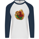 The Welsh Flag Fire Effect Wales Mens L/S Baseball T-Shirt White/Navy Blue