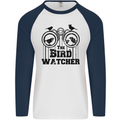 The Bird Watcher Watching Funny Mens L/S Baseball T-Shirt White/Navy Blue