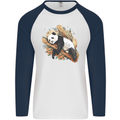 A Sleeping Panda Bear Ecology Animals Mens L/S Baseball T-Shirt White/Navy Blue