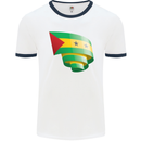 Curled Sao Tome and Principe Flag Day Football Mens Ringer T-Shirt White/Navy Blue