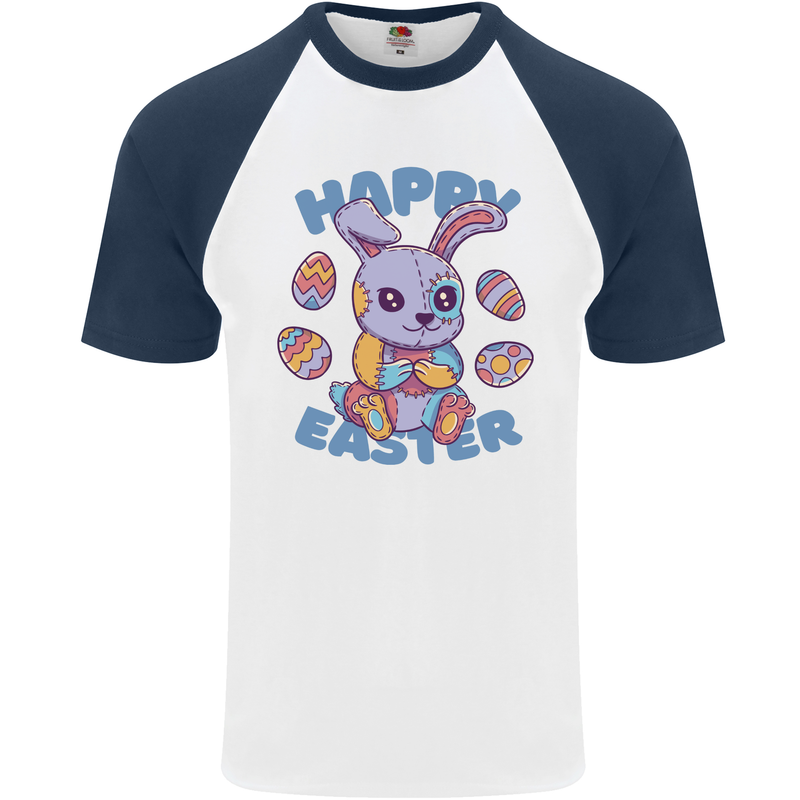 Happy Easter Bunny Mens S/S Baseball T-Shirt White/Navy Blue