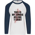 This Is My Zombie Killing Halloween Horror Mens L/S Baseball T-Shirt White/Navy Blue