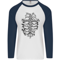 Roman Armour Fancy Dress Warrior Gym MMA Mens L/S Baseball T-Shirt White/Navy Blue