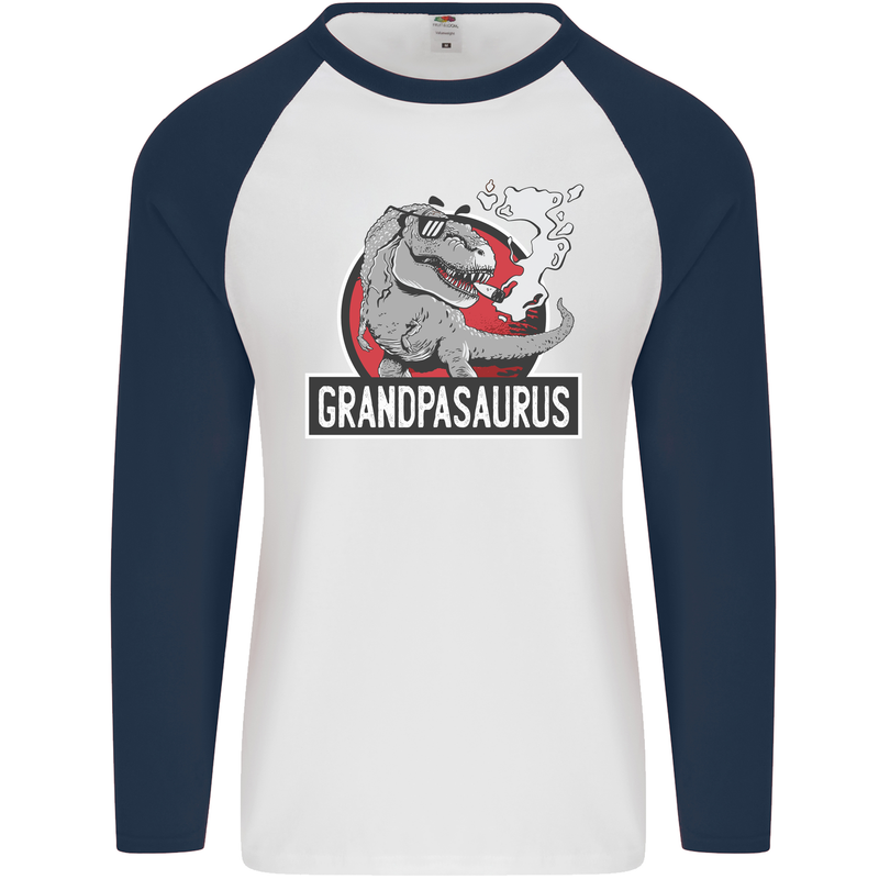 Grandpa Grandpasaurus Grandparent's Day Mens L/S Baseball T-Shirt White/Navy Blue