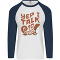 Yep I Talk To Lizards Chameleons Mens L/S Baseball T-Shirt White/Navy Blue