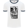 Electric Guitar Mona Lisa Rock Music Player Mens Ringer T-Shirt White/Navy Blue