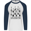 I Have Too Many Guitars Funny Guitarist Mens L/S Baseball T-Shirt White/Navy Blue