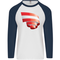 Curled Austria Flag Austrian Day Football Mens L/S Baseball T-Shirt White/Navy Blue