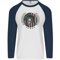 USA Bodybuilding Flag Gym Training Spartan Mens L/S Baseball T-Shirt White/Navy Blue