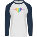 LGBT Gay Pulse Heart Gay Pride Awareness Mens L/S Baseball T-Shirt White/Navy Blue