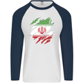 Torn Iran Flag Iranian Day Football Mens L/S Baseball T-Shirt White/Navy Blue