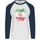 Torn Iran Flag Iranian Day Football Mens L/S Baseball T-Shirt White/Navy Blue