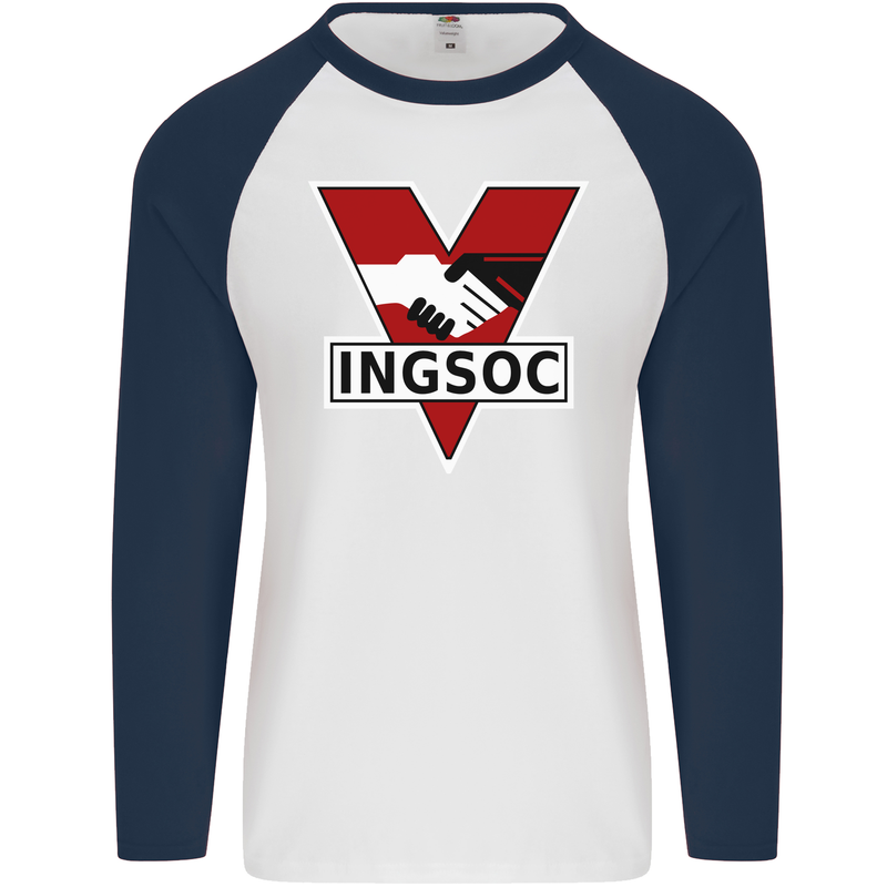 INGSOC George Orwell English Socialism 1994 Mens L/S Baseball T-Shirt White/Navy Blue