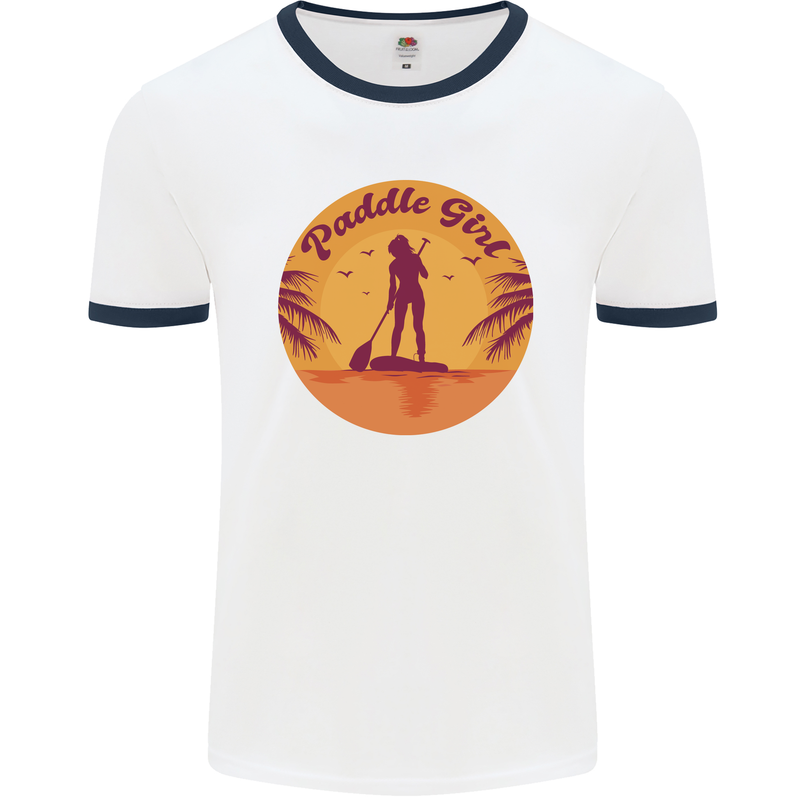 Paddleboarding Girl Mens Ringer T-Shirt White/Navy Blue