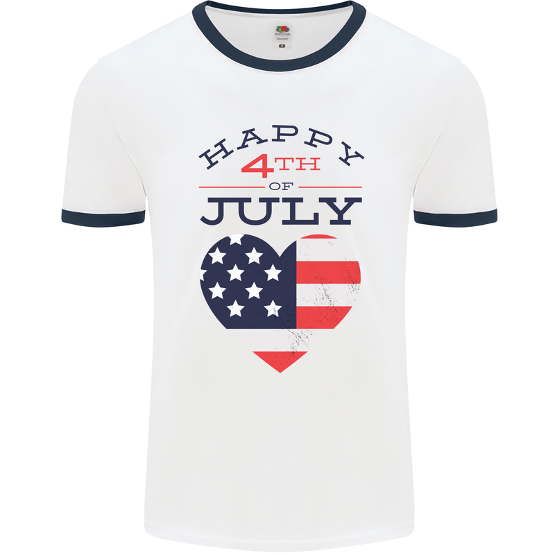 Independence Day Happy 4th of July Mens Ringer T-Shirt White/Navy Blue