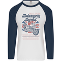 Motorcycle Legend Biker Union Jack British Mens L/S Baseball T-Shirt White/Navy Blue