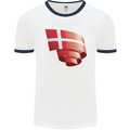 Curled Denmark Flag Danish Day Football Mens Ringer T-Shirt White/Navy Blue