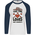 This Girl Loves Her Cowboy Mens L/S Baseball T-Shirt White/Navy Blue