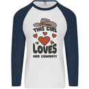 This Girl Loves Her Cowboy Mens L/S Baseball T-Shirt White/Navy Blue
