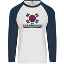 Taekwondo Fighter Mixed Martial Arts MMA Mens L/S Baseball T-Shirt White/Navy Blue