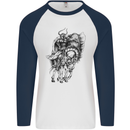 Odin the Viking on Horseback Valhalla Gods Mens L/S Baseball T-Shirt White/Navy Blue
