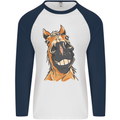 Horse Chops Equestrian Riding Mens L/S Baseball T-Shirt White/Navy Blue