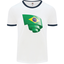 Curled Brazil Flag Brazilian Day Football Mens Ringer T-Shirt White/Navy Blue