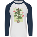 Weed Plant Cannabis Bud Drugs Marijuana Mens L/S Baseball T-Shirt White/Navy Blue