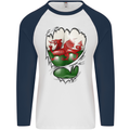 Gym The Welsh Flag Ripped Muscles Wales Mens L/S Baseball T-Shirt White/Navy Blue