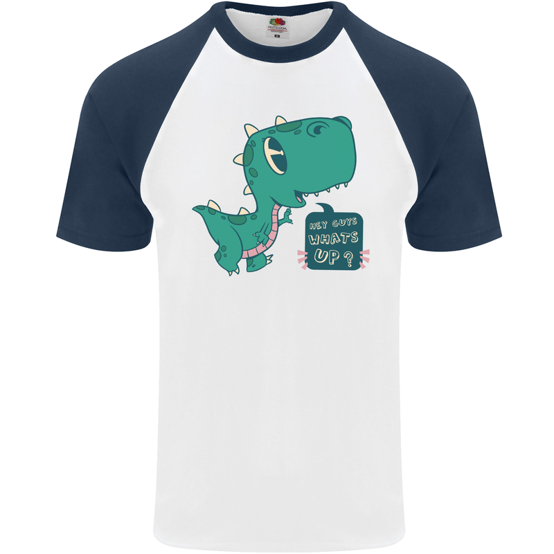 T-Rex Whats Up Mens S/S Baseball T-Shirt White/Navy Blue