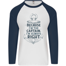 Sailing Captain Narrow Boat Barge Sailor Mens L/S Baseball T-Shirt White/Navy Blue