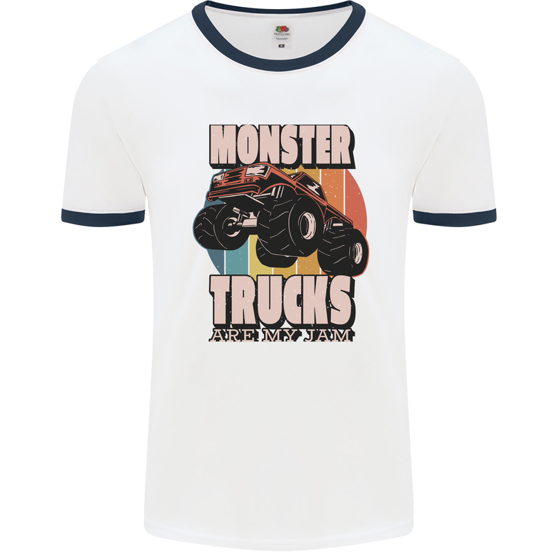 Monster Trucks are My Jam Funny Mens Ringer T-Shirt White/Navy Blue