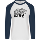 Bear Tree Animal Ecology Mens L/S Baseball T-Shirt White/Navy Blue