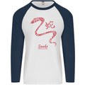 Chinese Zodiac Shengxiao Year of the Snake Mens L/S Baseball T-Shirt White/Navy Blue