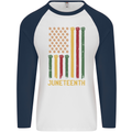 Juneteenth Black Lives Matter USA Flag Mens L/S Baseball T-Shirt White/Navy Blue