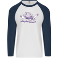 Maybe Never Lazy Cat Sleeping Mens L/S Baseball T-Shirt White/Navy Blue