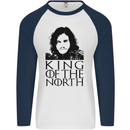 King of the North GOT Jon Snow Mens L/S Baseball T-Shirt White/Navy Blue