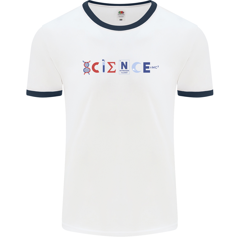 Science Symbols Physics Chemistry Biology Mens Ringer T-Shirt White/Navy Blue