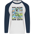 Save Nature Save Earth Ecology Environment Mens L/S Baseball T-Shirt White/Navy Blue