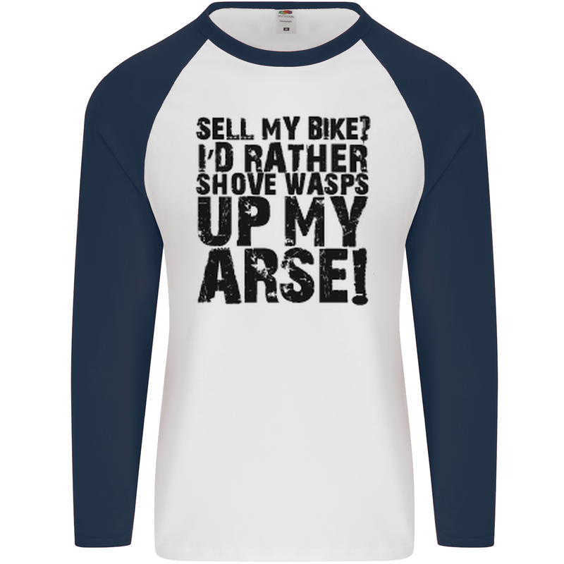 Cycling Biker Sell My Bike? Cyclist Bicycle Mens L/S Baseball T-Shirt White/Navy Blue