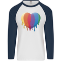 Gay Pride LGBT Heart Mens L/S Baseball T-Shirt White/Navy Blue