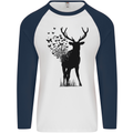 Abstract Butterfly Deer Ecology Environment Mens L/S Baseball T-Shirt White/Navy Blue