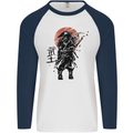 Samurai Sun  MMA Warrior Mens L/S Baseball T-Shirt White/Navy Blue