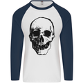 Human Skull Mens L/S Baseball T-Shirt White/Navy Blue