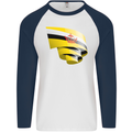 Curled Brunei Flag Bruneian Day Football Mens L/S Baseball T-Shirt White/Navy Blue