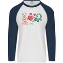 Peace Love Lizards Funny Gekko Iguana  Gecko Mens L/S Baseball T-Shirt White/Navy Blue
